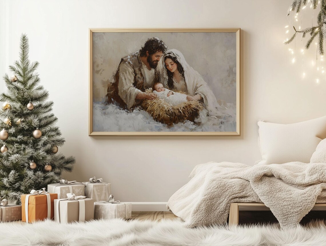 Rustic Nativity Scene Vintage Christmas Art Print - Image 2