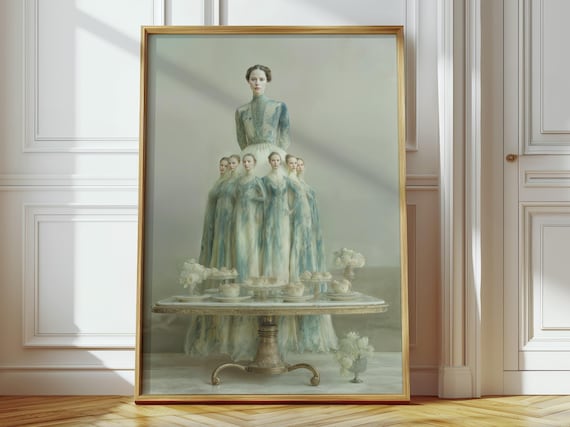 Surreal Victorian Woman Gown of Repeated Figures Elegant Art Poster
