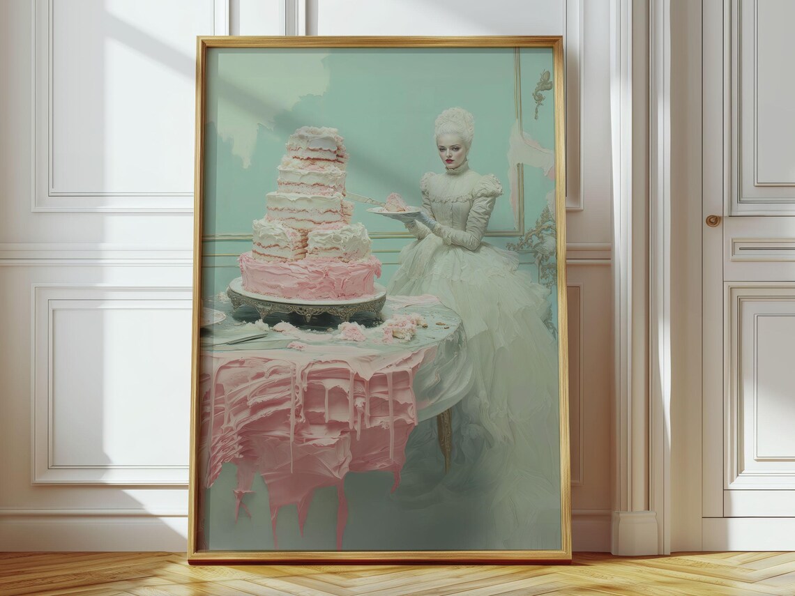 Marie Antoinette with Pink Cake Rococo Queen Dessert Art Poster