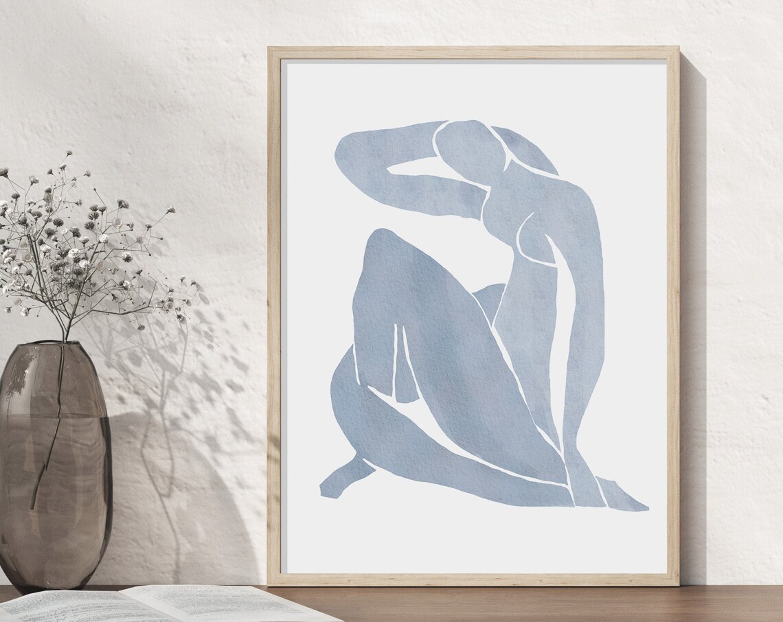 Matisse-Inspired Blue White Minimalist Art Print - Image 3
