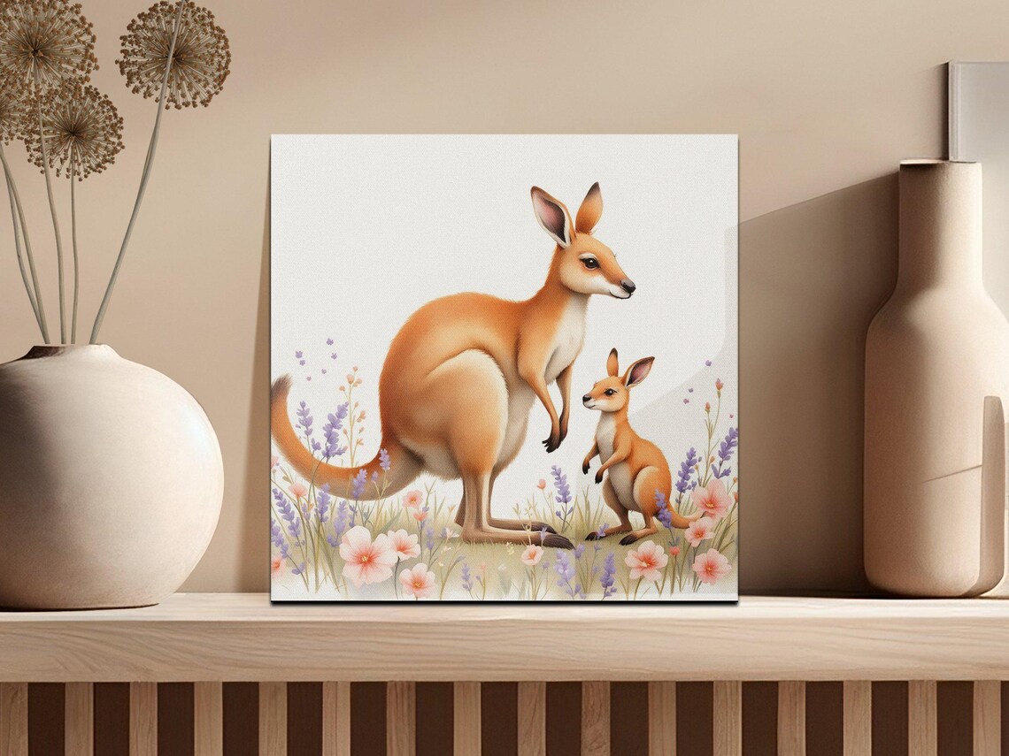 Mother Kangaroo and Joey in Lavender Watercolor Nursery Art Poster - Image 3