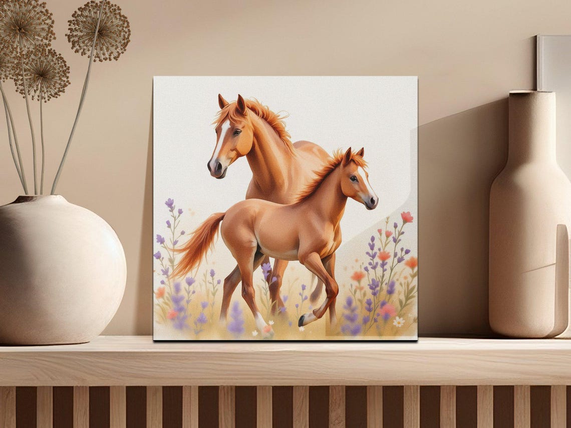 Beautiful Horse Wall Art Horse And Foal Print Horse Artwork Animal Paintings Nursery Wall Decor Kids Room Art Pony Art Print - Image 2