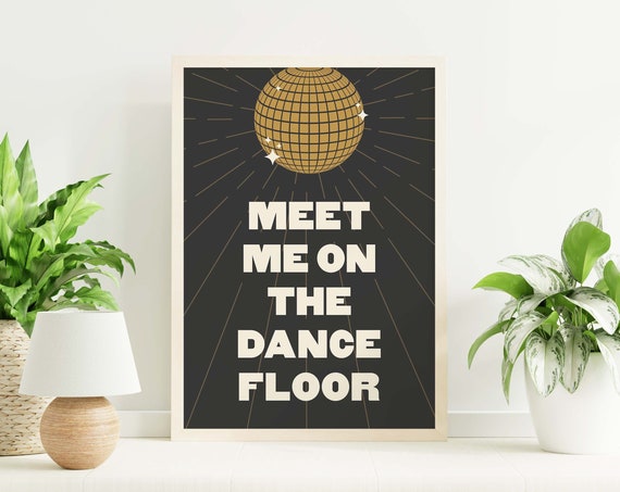 Dance Floor Disco Ball Print Art Black And Gold New Years Eve Print Cute Holiday Wall Decorations