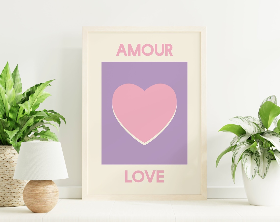 Amour Love Pink Heart Lavender French Inspired Room Decor Poster