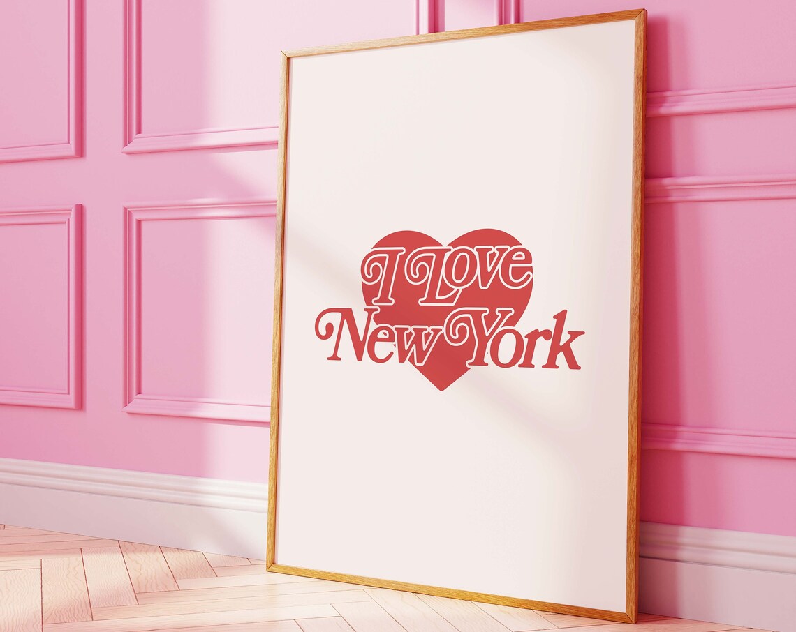 I Love New York Retro Red Heart City Travel Typography Poster