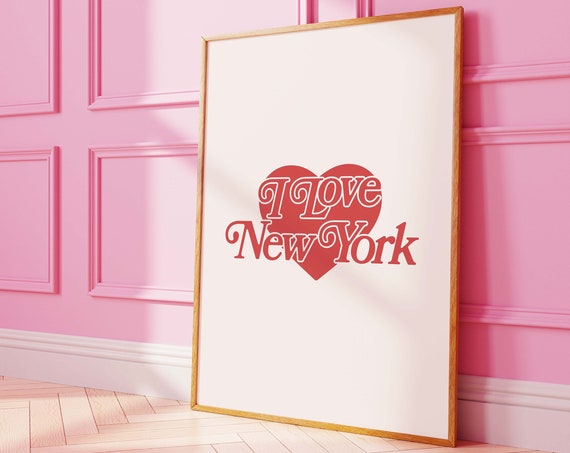 I Love New York Print Art Retro Red Heart Print Cute Trendy Travel Wall Art I Heart New York Print