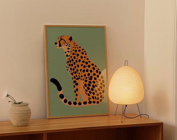 Green Cheetah Wall Art Animal Poster Colourful Print Safari Illustration Bedroom Dorm Room Decor