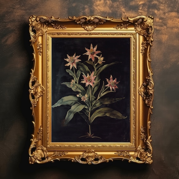 Moody Plant Flowers Vintage Floral Still Life Art Print
