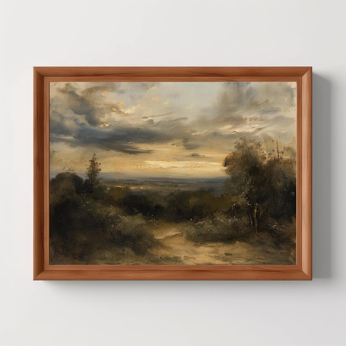 Sunset Valley Countryside Vintage Oil Painting Landscape Poster