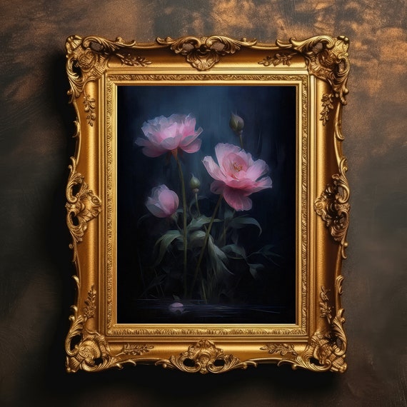 Pink Flowers Botanical Wall Art Ethereal Print Dark Academia Fantasy Floral Nature Moody
