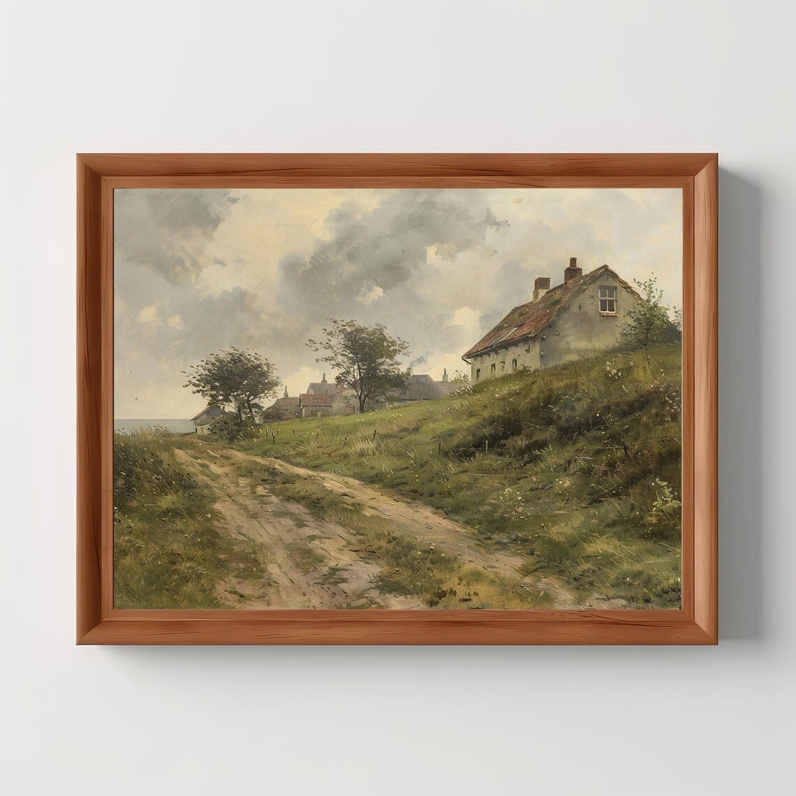 Coastal Hillside Cottages in a Vintage Country Landscape Poster