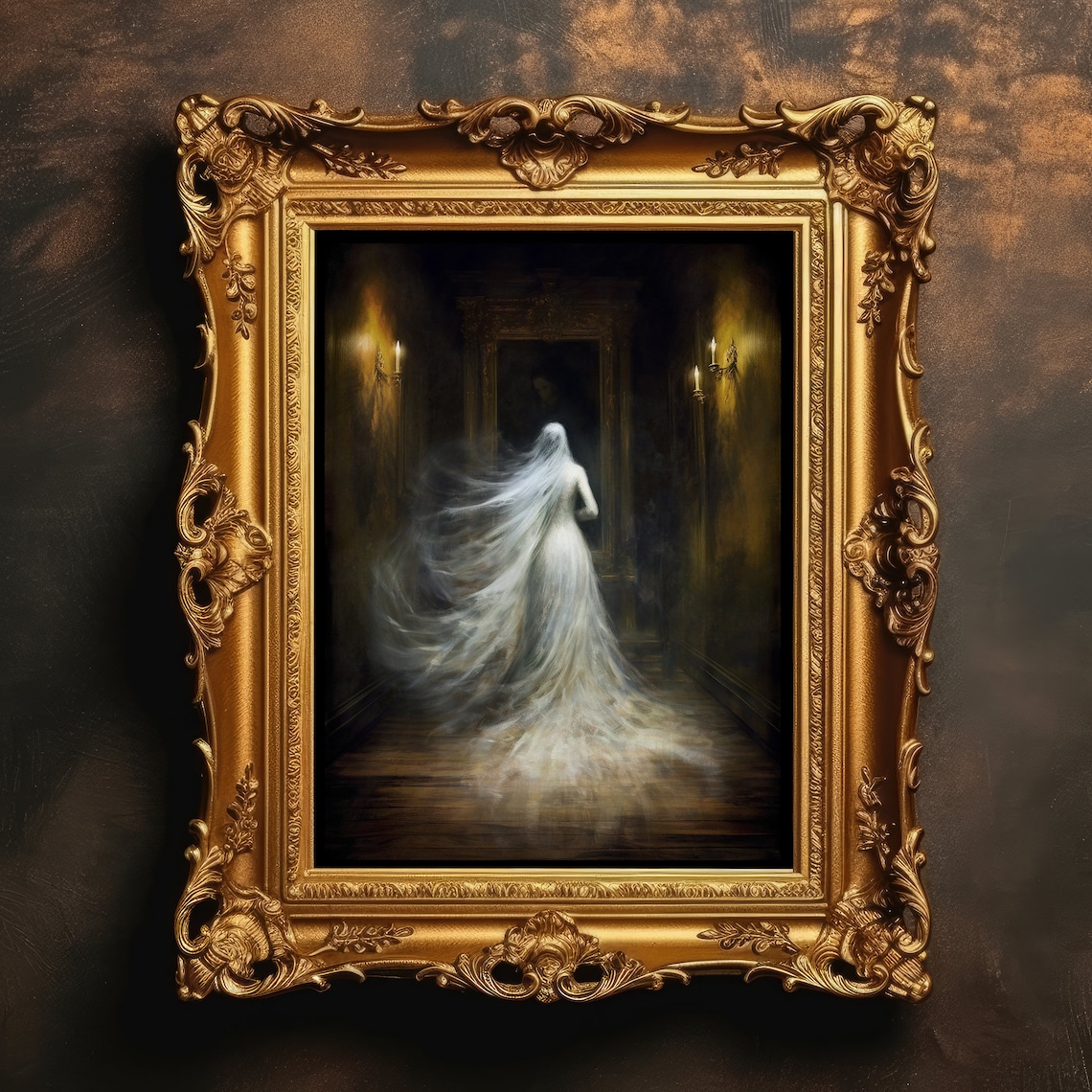 Ghostly Lady in Haunted House, Gothic Art Print