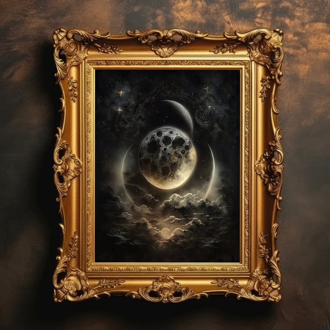 Mystical Full Moon Eclipse Night Clouds Dark Celestial Art Poster