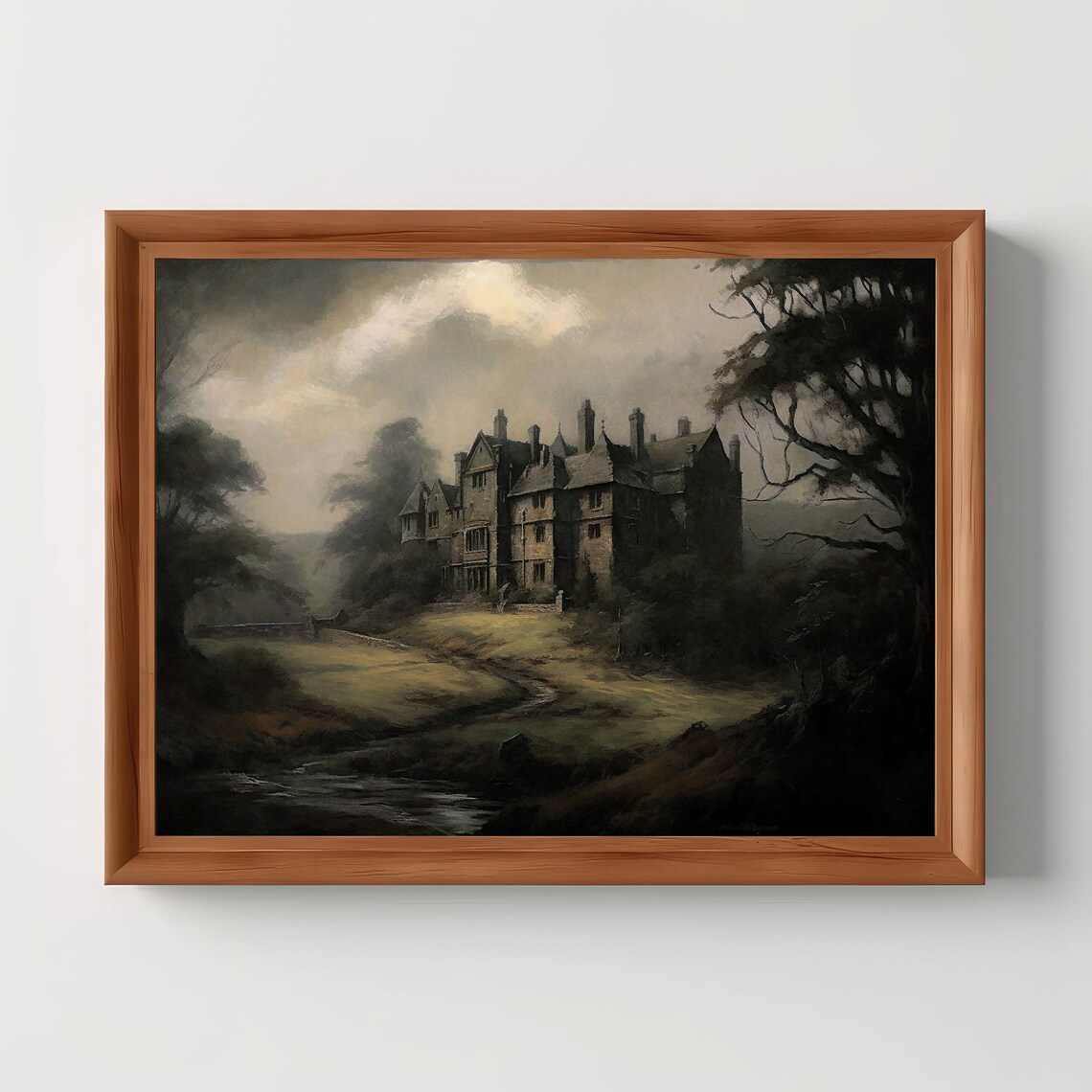 English Manor Moody Antique Oil Painting Art Print