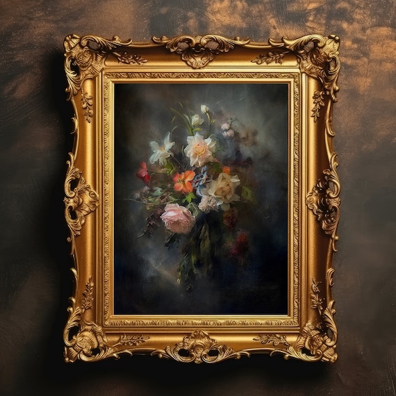 Flowers Bouquet Still Life, Dark Academia Art Print