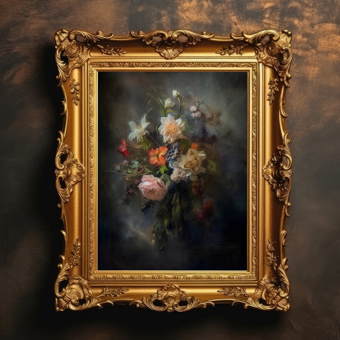 Flowers Bouquet Still Life, Dark Academia Art Print