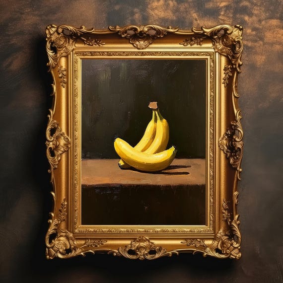Banana Still Life Vintage Oil Painting Dark Academia Gothic Home Decor Moody Wall Art Antique Print