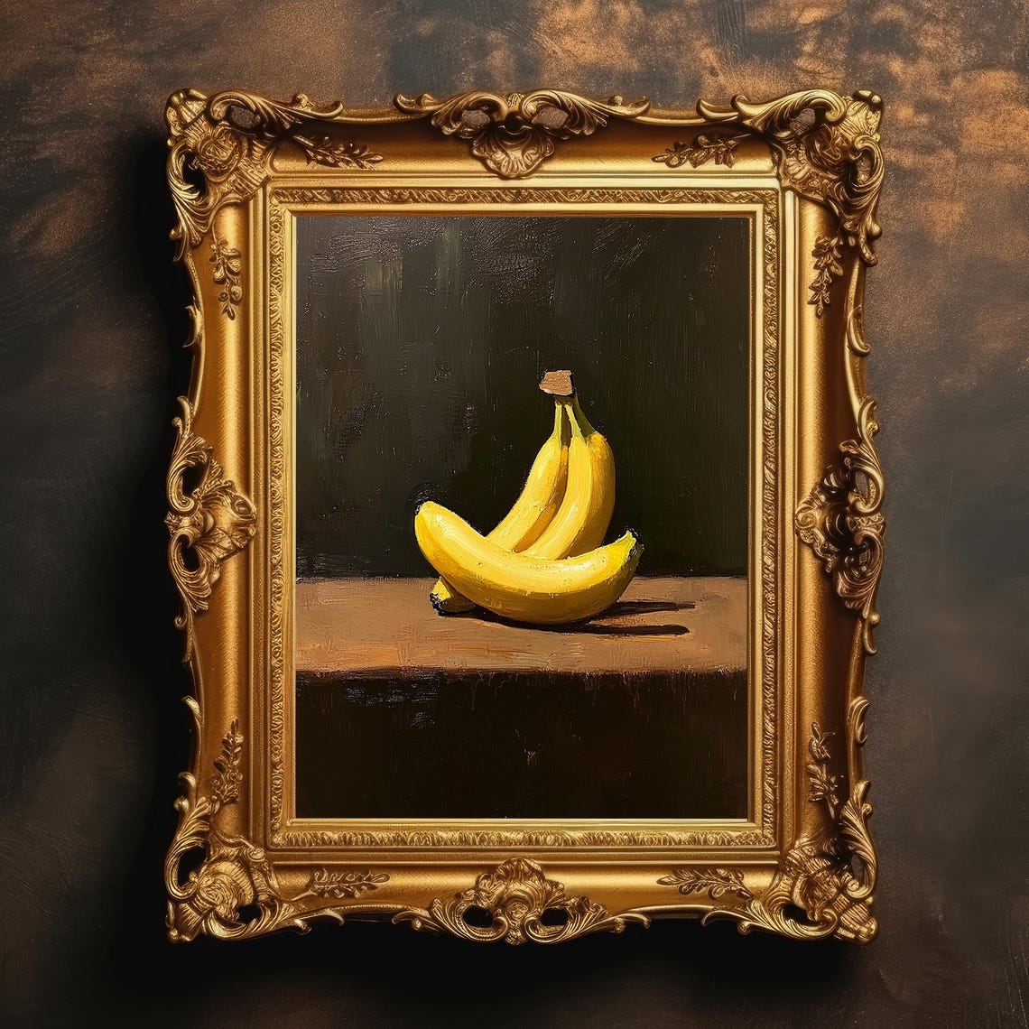 Ripe Banana Still Life Dark Academia Oil Painting Style Food Wall Art