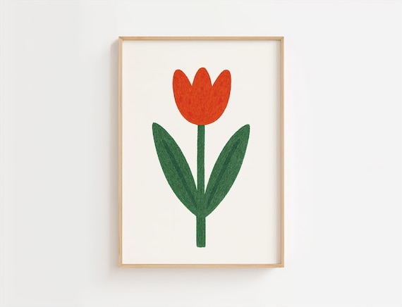 Red Tulip Flower Minimalist Kids Nursery Botanical Art Poster
