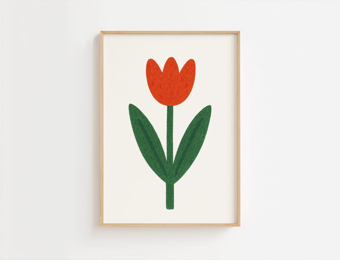 Red Tulip Flower Minimalist Kids Nursery Botanical Art Poster