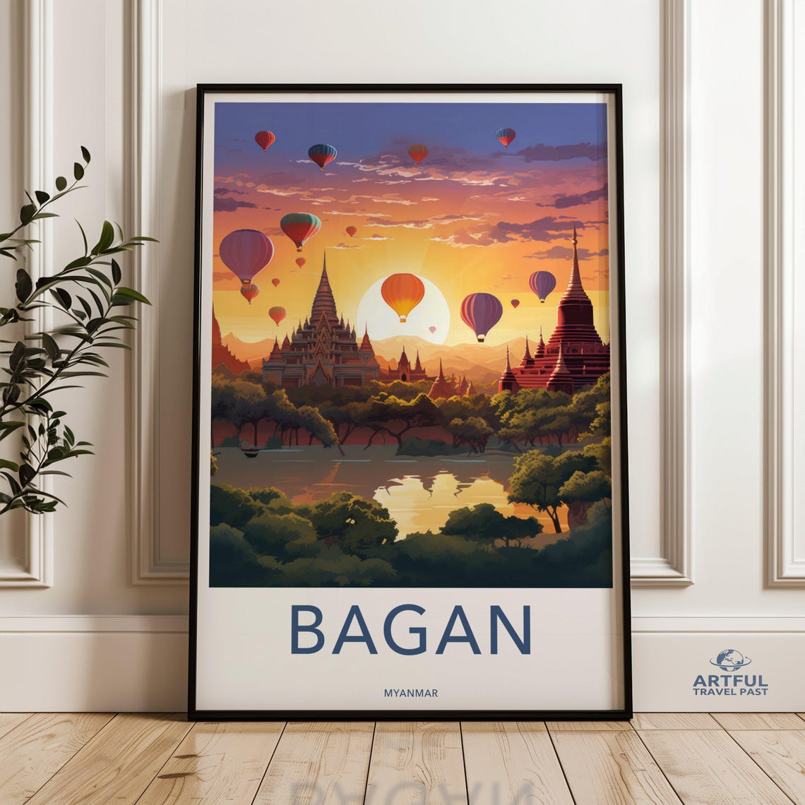 Bagan Myanmar Sunrise Hot Air Balloons Over Ancient Temples Poster