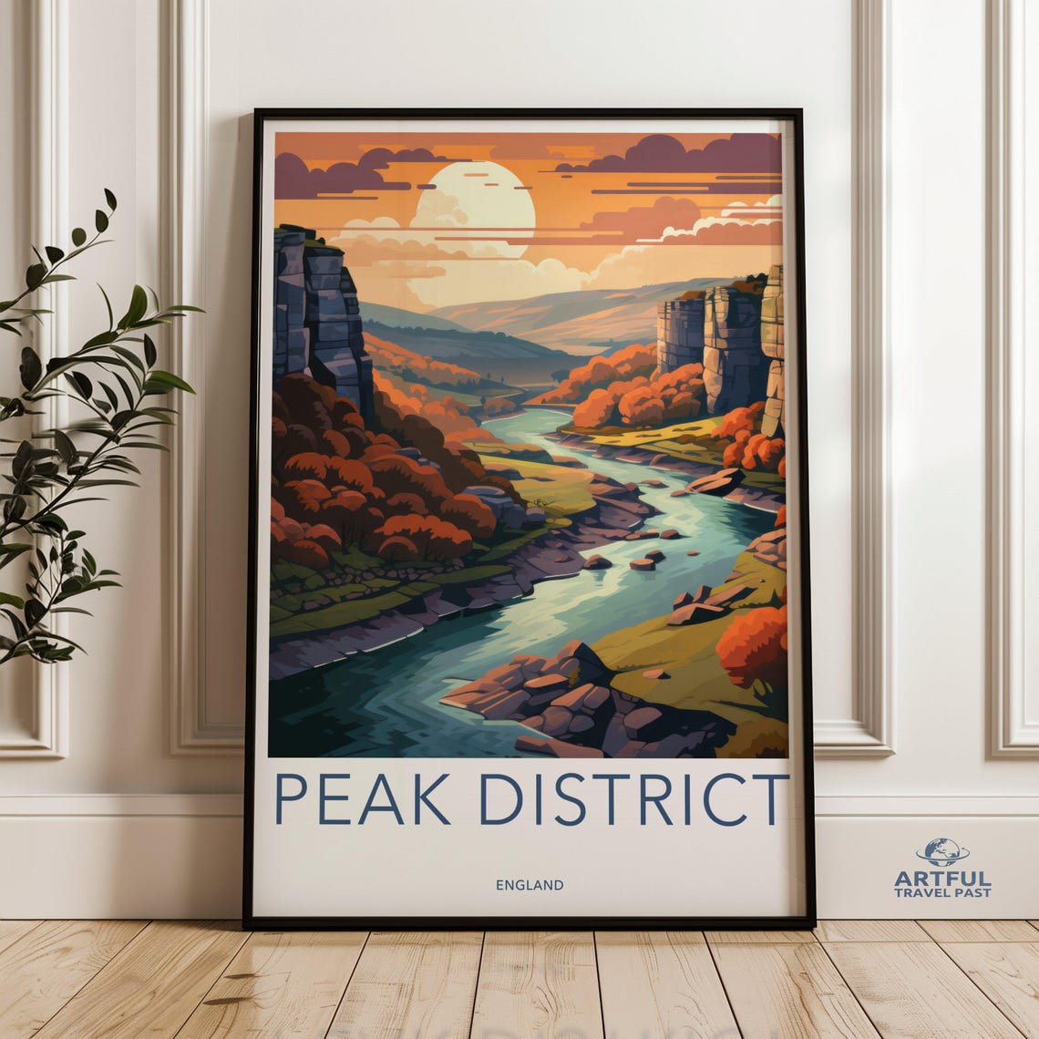 Peak District England River Valley Sunset Vintage Travel Poster