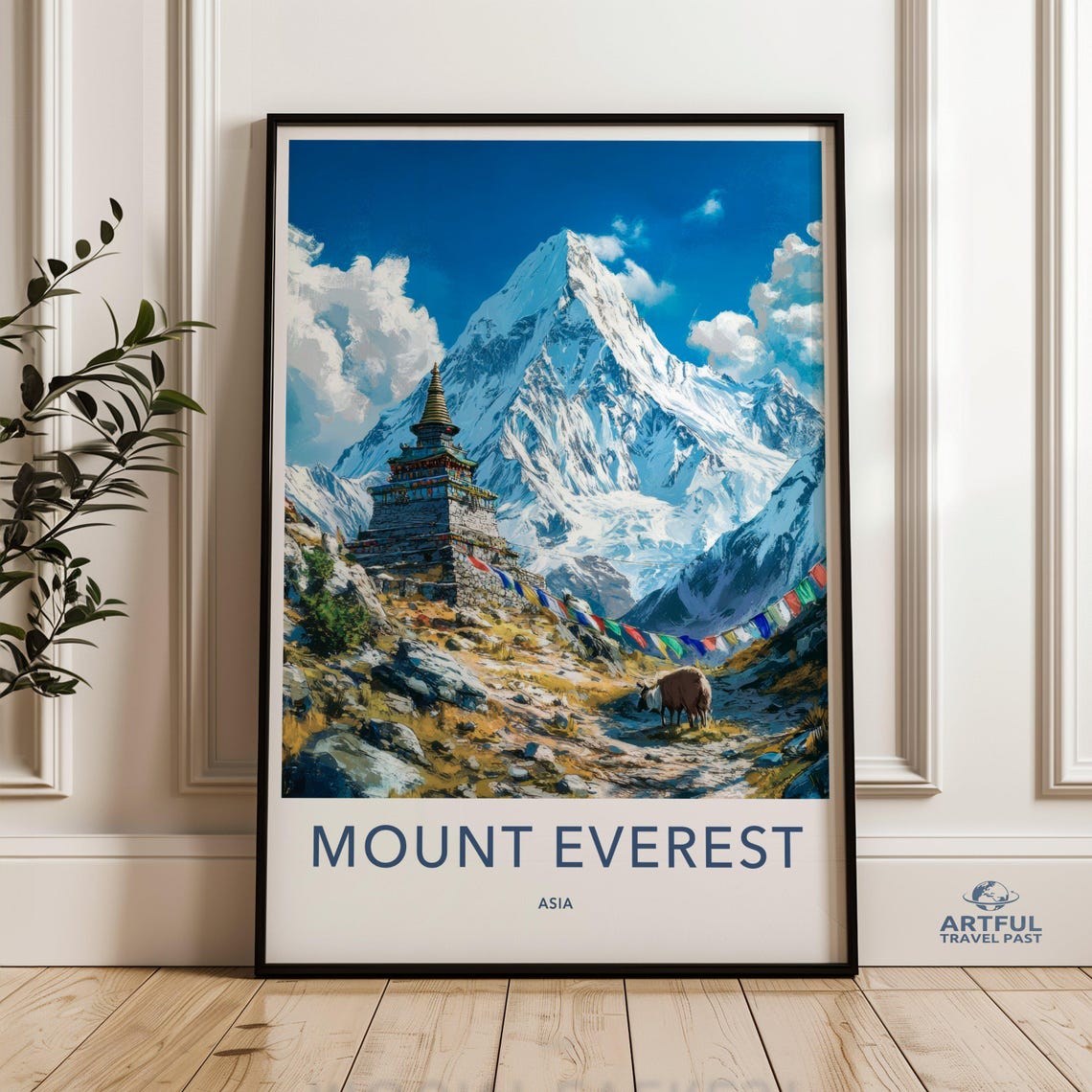 Mount Everest Himalayas Stupa Prayer Flags Travel Poster Asia Peak