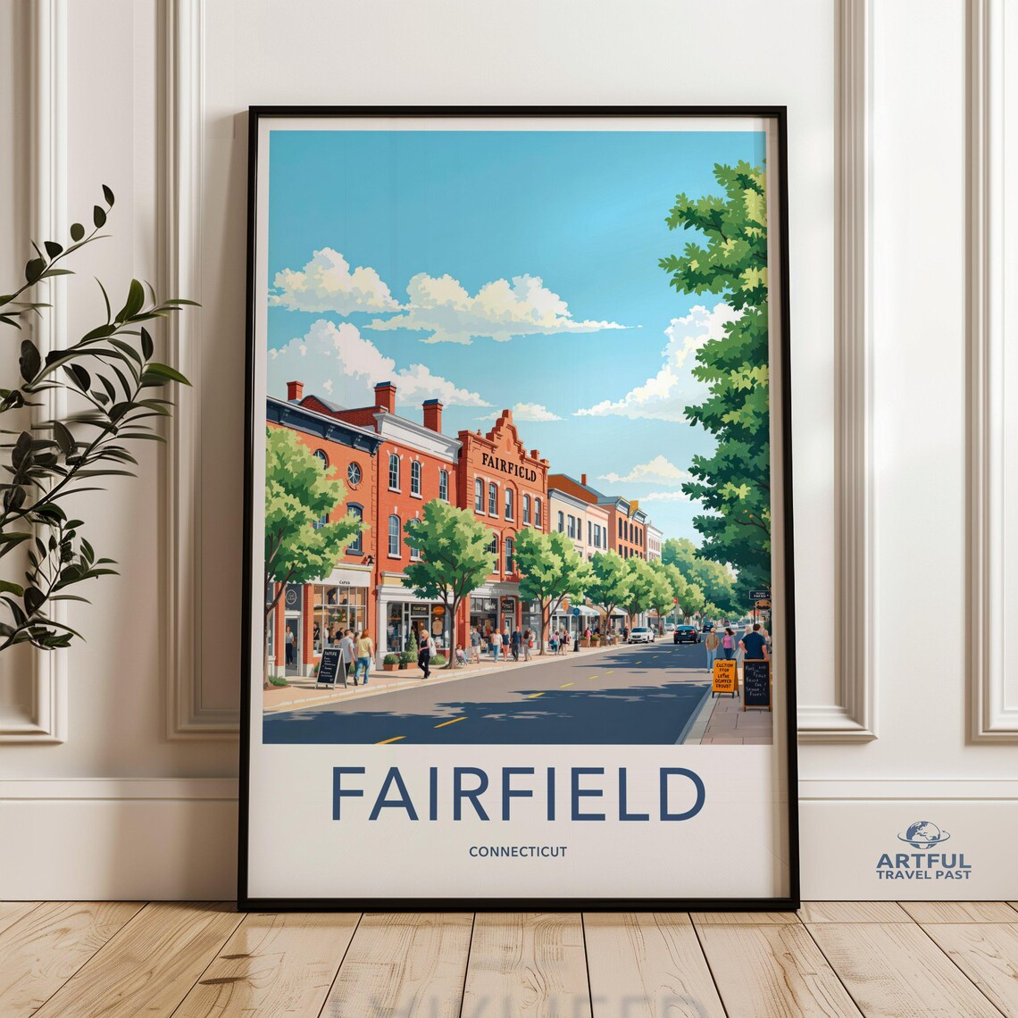 Fairfield Connecticut Main Street Travel Poster Small Town Art