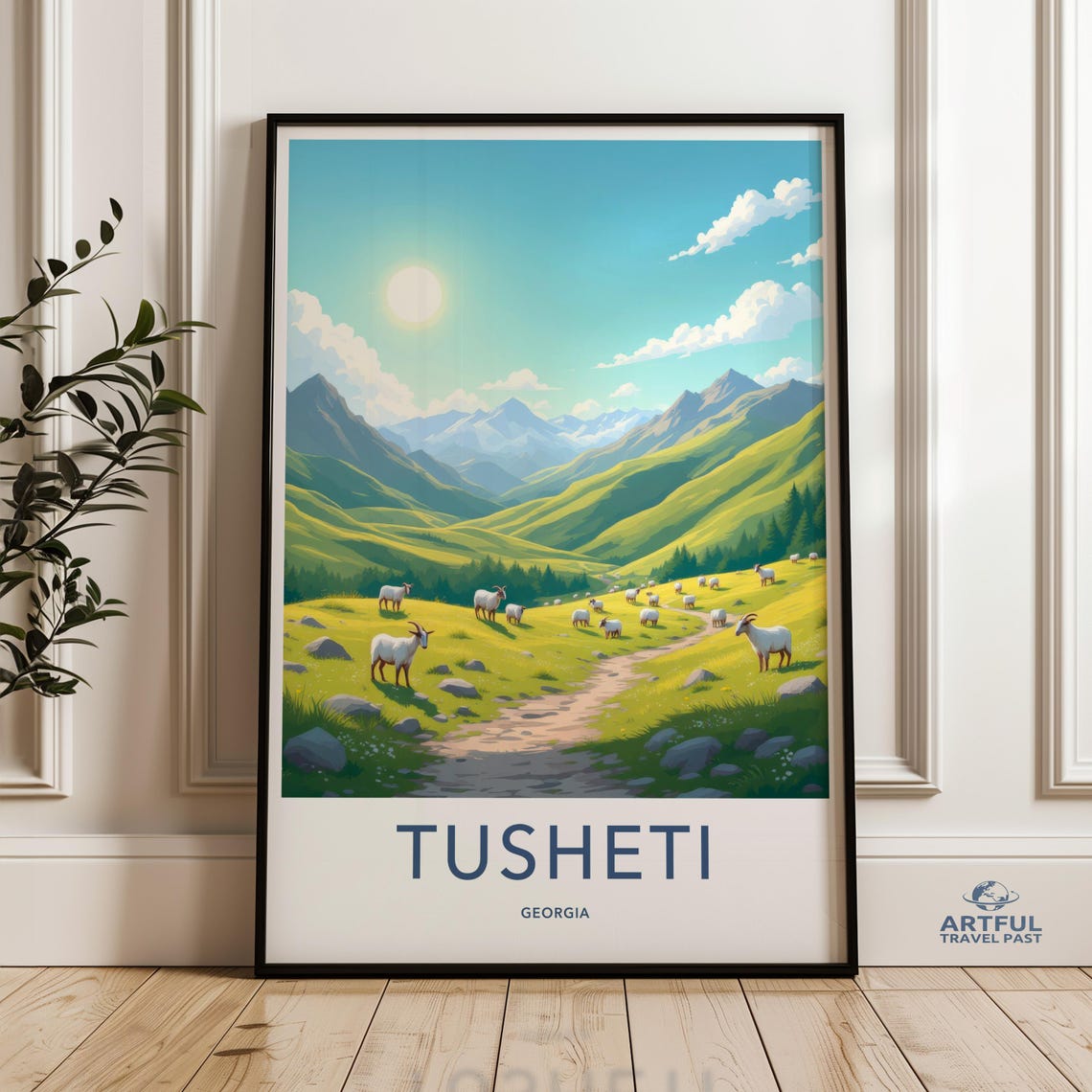 Tusheti Georgia Mountain Valley Poster Green Hills Grazing Sheep Art