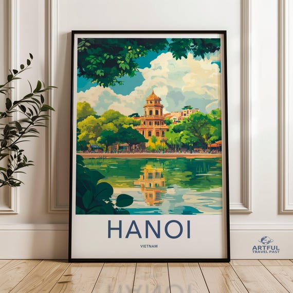 Hanoi Vietnam Cityscape Illustration Colorful Wall Art Print Travel Poster Scenic Landscape Home Decor Gift For Travelers