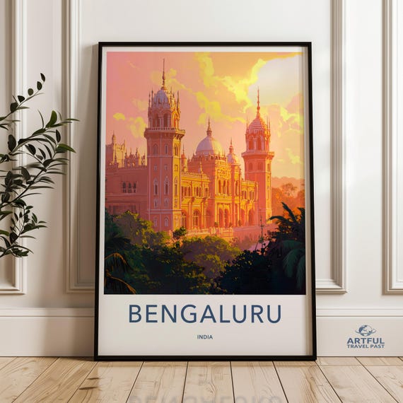 Sunset Over Bengaluru India Wall Art Beautiful Landmark Print Cityscape Home Decor Colorful Architecture Poster