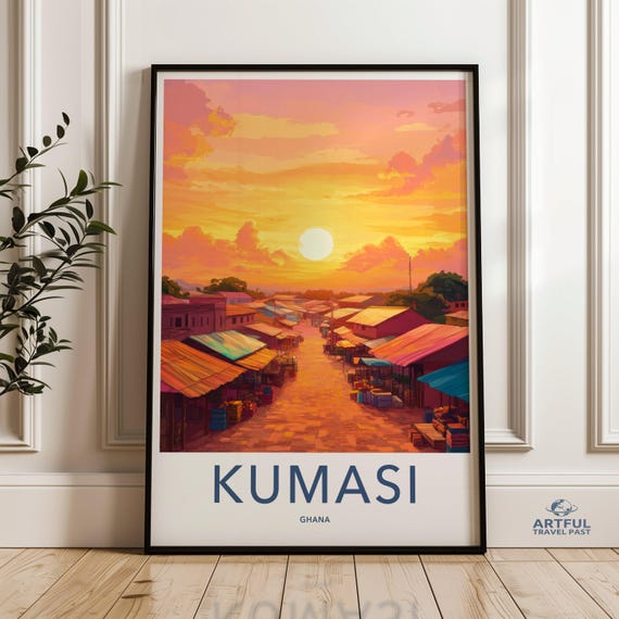 Kumasi Ghana Wall Art Sunset Cityscape Print African Market Artwork Vibrant Poster Urban Landscape Decor Large