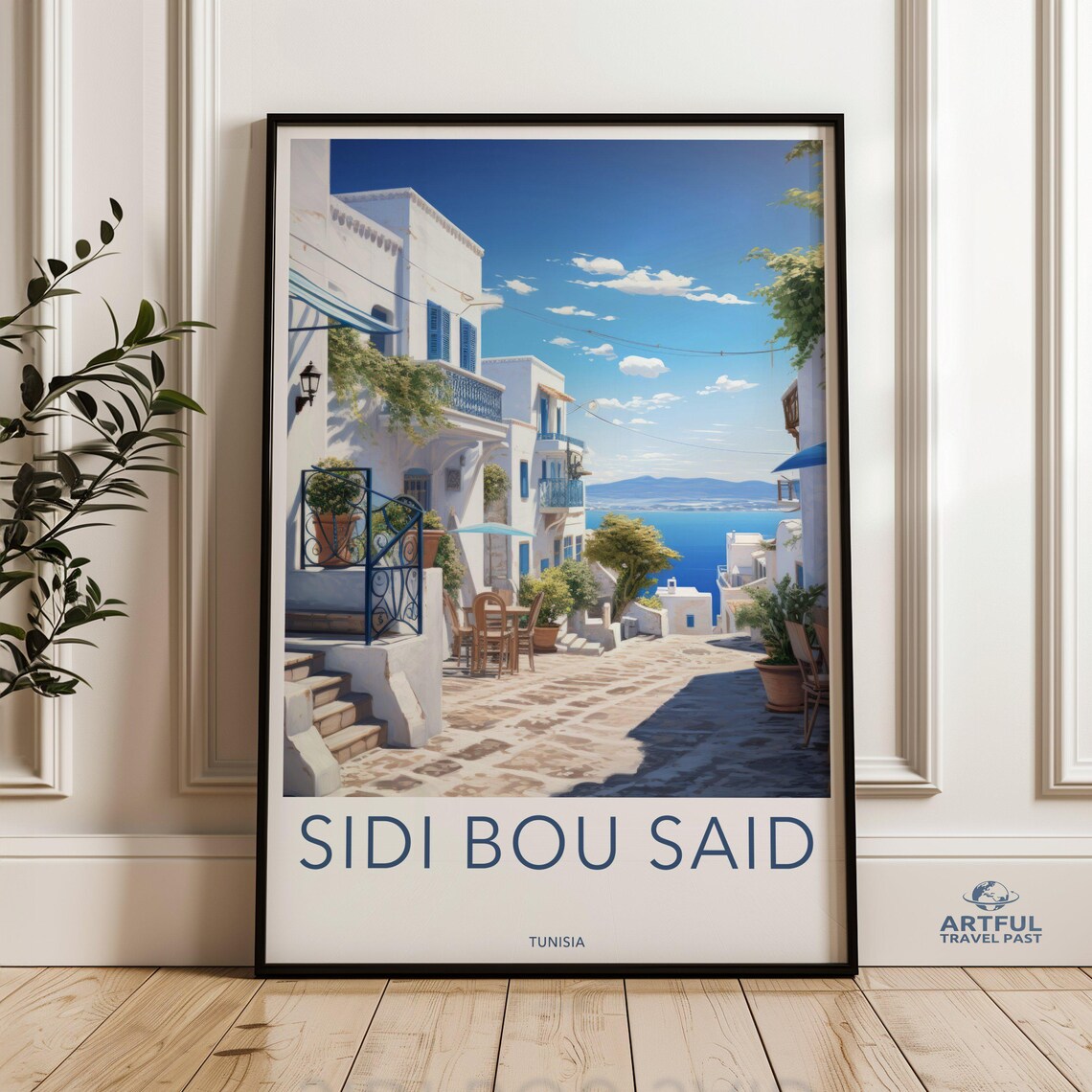 Sidi Bou Said Tunisia Mediterranean Village Coastal Travel Poster