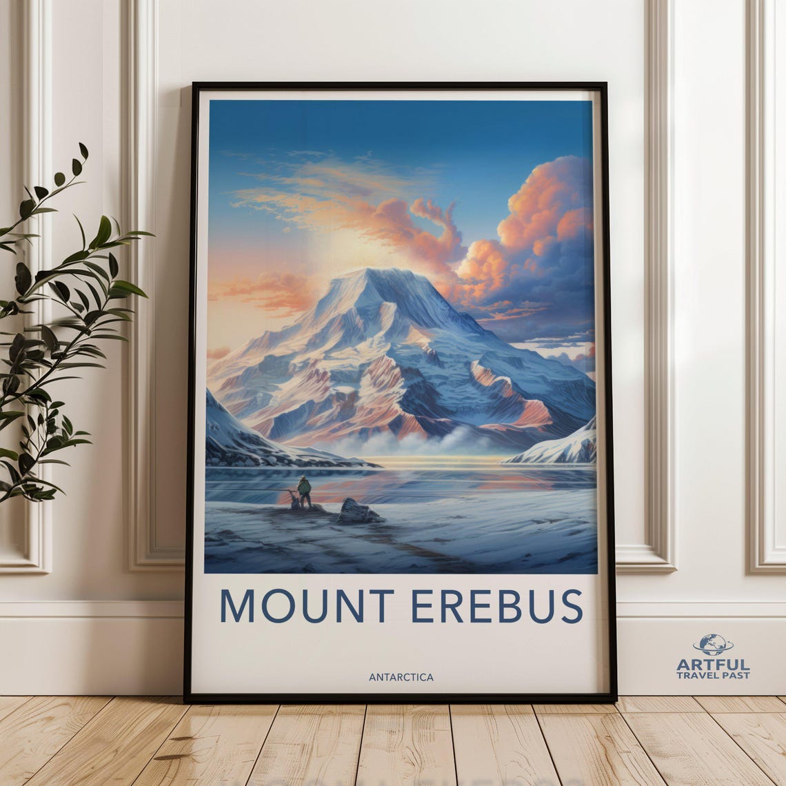 Mount Erebus Antarctica Sunset Explorer Ice Mountain Travel Poster