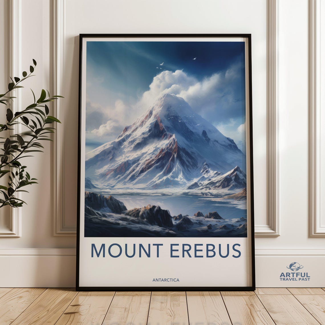 Mount Erebus Antarctica Snow Capped Volcano Adventure Travel Poster