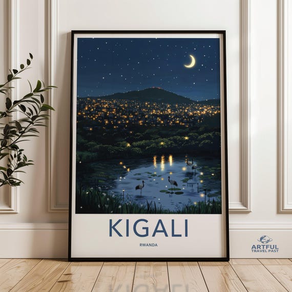 Kigali Rwanda Night Sky Wall Art Cityscape Poster Starry Home Decor Moonlit Skyline Print Modern
