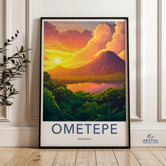 Ometepe Nicaragua Volcano Island Sunset Lake View Travel Poster