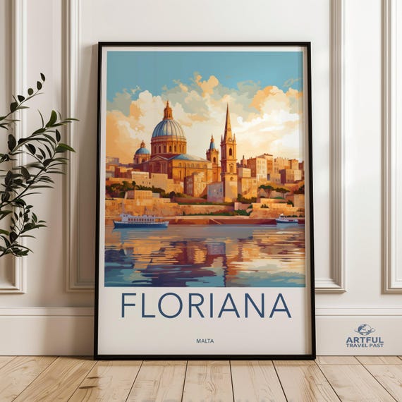 Floriana Wall Art Malta Travel Poster Cityscape Illustration Mediterranean Decor European Architecture Print Scenic Coastal Artwork