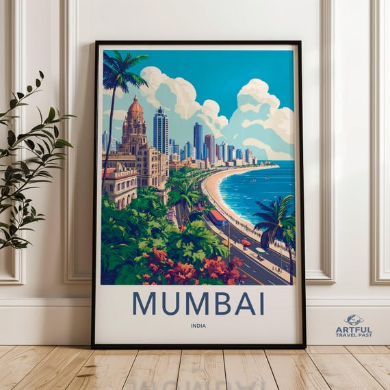 Mumbai Cityscape Wall Art Vibrant India Poster Beach And Skyline Print Coastal Decor Urban Landscape Artwork