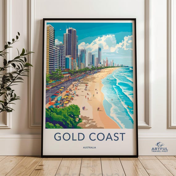 Gold Coast Australia Wall Art Travel Poster Beach Print Australian Cityscape Painting Coastal Decor Souvenir Gift Vacation Image