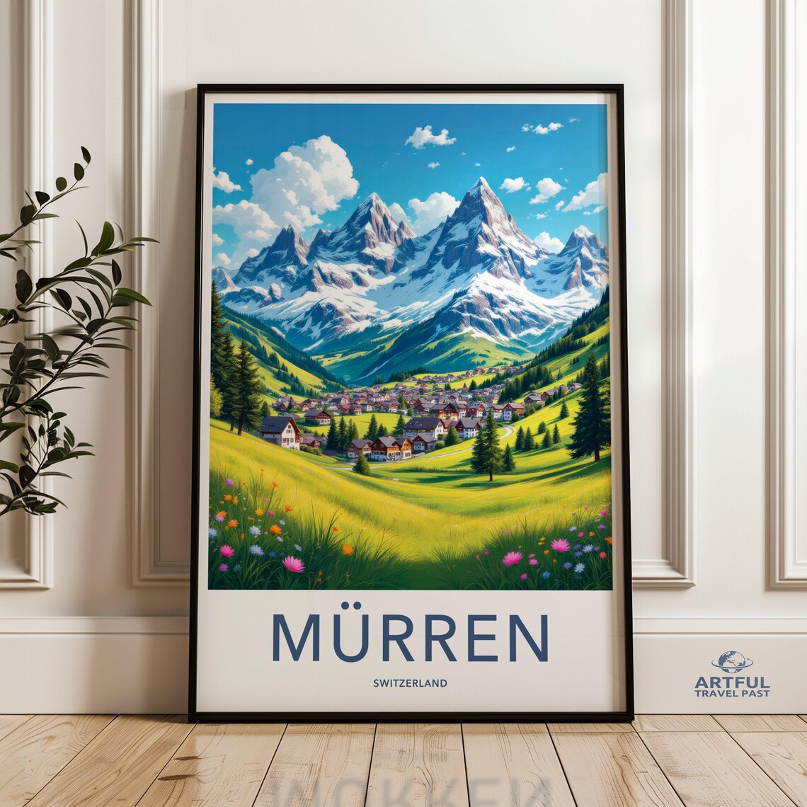 Mürren Switzerland Alpine Village Flower Meadow Mountain Travel Poster