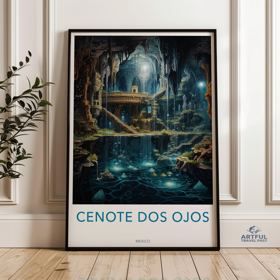 Cenote Dos Ojos Mexico Magical Underground Cave Waterfall Wall Art