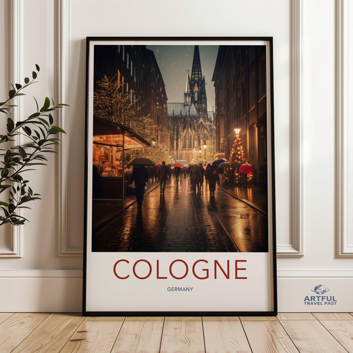 Cologne Cityscape Wall Art Print Germany Cathedral Night Scene Cozy Winter Street Decor European Architectural Artwork