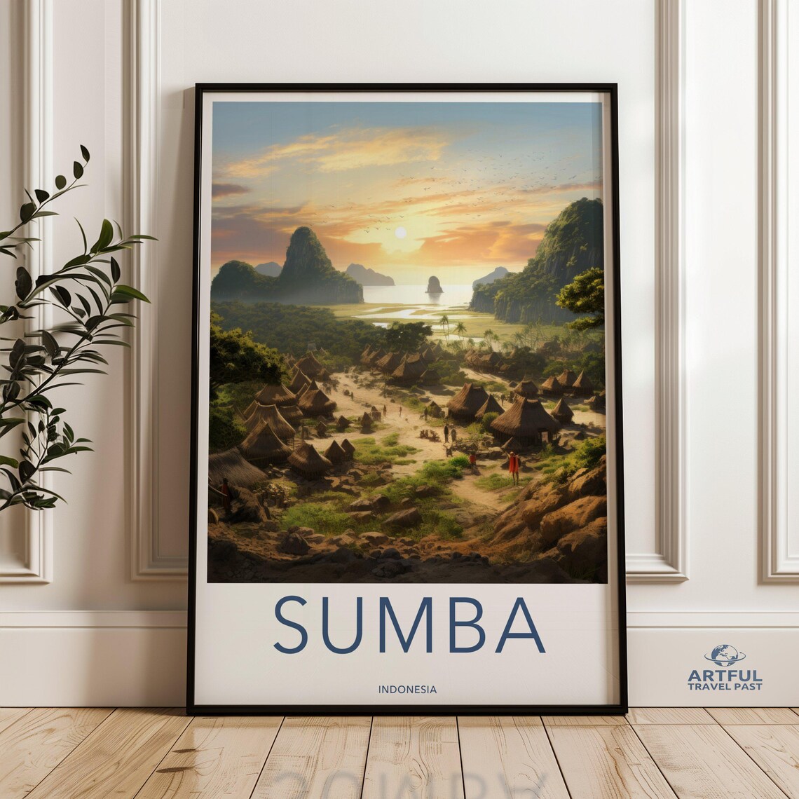 Sumba Indonesia Traditional Village Sunset Tribal Travel Poster