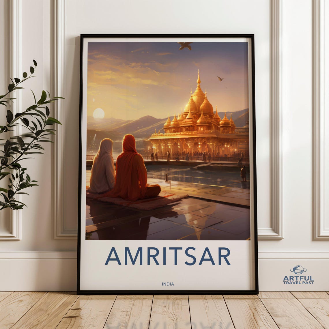 Amritsar Golden Temple Sunset Sacred Pool India Travel Poster