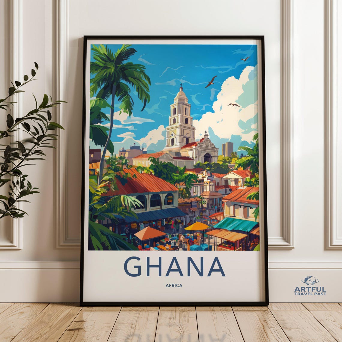 Vibrant Ghana Africa Colonial Cathedral Market Travel Poster