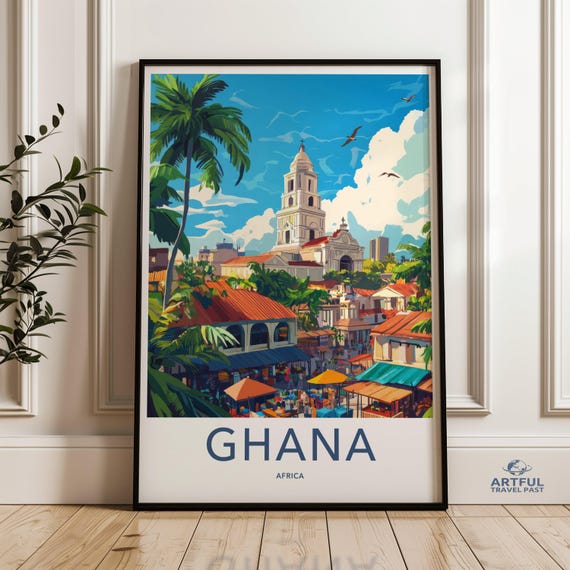 Ghana Wall Art Africa Poster Travel Print Vibrant Decor Home Decoration Colorful Illustration Exotic Landscape