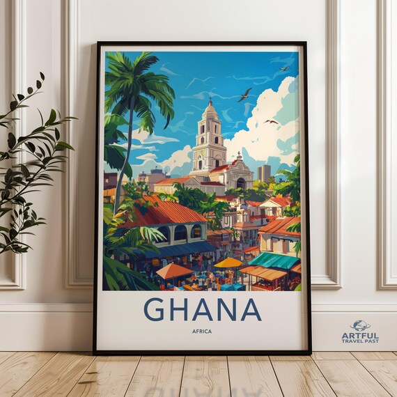 Vibrant Ghana Africa Colonial Cathedral Market Travel Poster