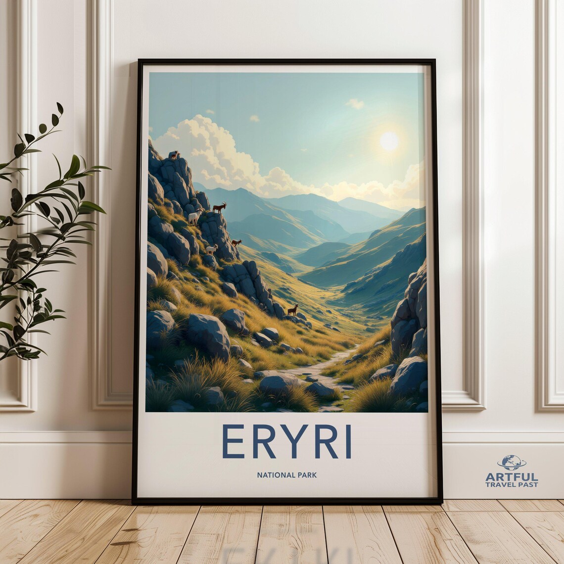 Eryri National Park Wales Vintage Mountain Valley Travel Poster