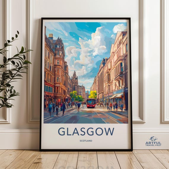 Glasgow Cityscape Wall Art Street Scene Print Urban Artwork Decor Vibrant City Poster Colorful Picture Travel